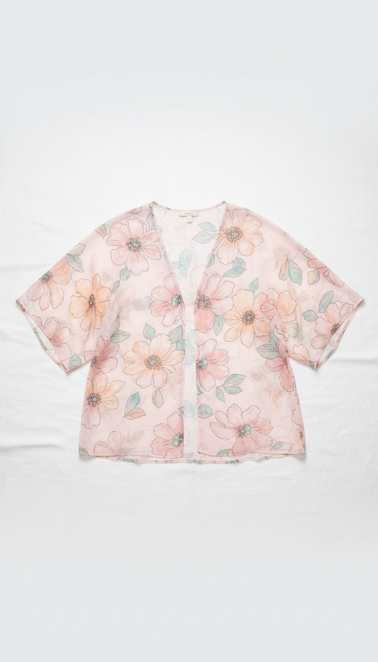 Floral Pink chiffon cover-up blouse
