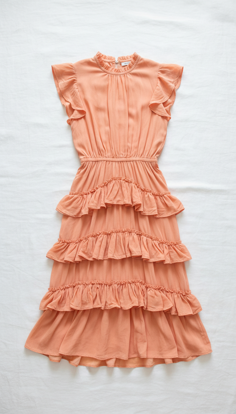 Peach Sorbet ruffle midi dress